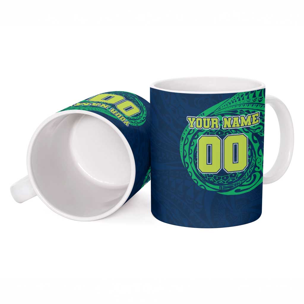Personalized Canberra Raiders Ceramic Mug Polynesian Tribal Chest and Sleeve Tattoo