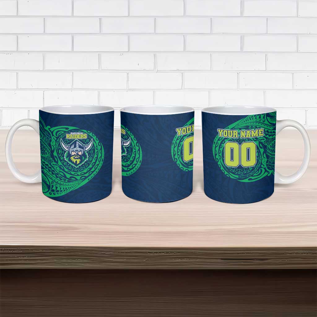 Personalized Canberra Raiders Ceramic Mug Polynesian Tribal Chest and Sleeve Tattoo