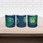 Personalized Canberra Raiders Ceramic Mug Polynesian Tribal Chest and Sleeve Tattoo