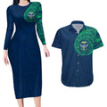 Personalized Canberra Raiders Couples Matching Long Sleeve Bodycon Dress and Hawaiian Shirt Polynesian Tribal Chest and Sleeve Tattoo