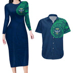 Personalized Canberra Raiders Couples Matching Long Sleeve Bodycon Dress and Hawaiian Shirt Polynesian Tribal Chest and Sleeve Tattoo