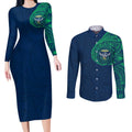 Personalized Canberra Raiders Couples Matching Long Sleeve Bodycon Dress and Long Sleeve Button Shirt Polynesian Tribal Chest and Sleeve Tattoo