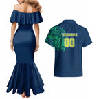 Personalized Canberra Raiders Couples Matching Mermaid Dress and Hawaiian Shirt Polynesian Tribal Chest and Sleeve Tattoo