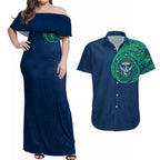Personalized Canberra Raiders Couples Matching Off Shoulder Maxi Dress and Hawaiian Shirt Polynesian Tribal Chest and Sleeve Tattoo