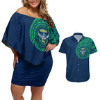 Personalized Canberra Raiders Couples Matching Off Shoulder Short Dress and Hawaiian Shirt Polynesian Tribal Chest and Sleeve Tattoo