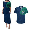 Personalized Canberra Raiders Couples Matching Puletasi and Hawaiian Shirt Polynesian Tribal Chest and Sleeve Tattoo