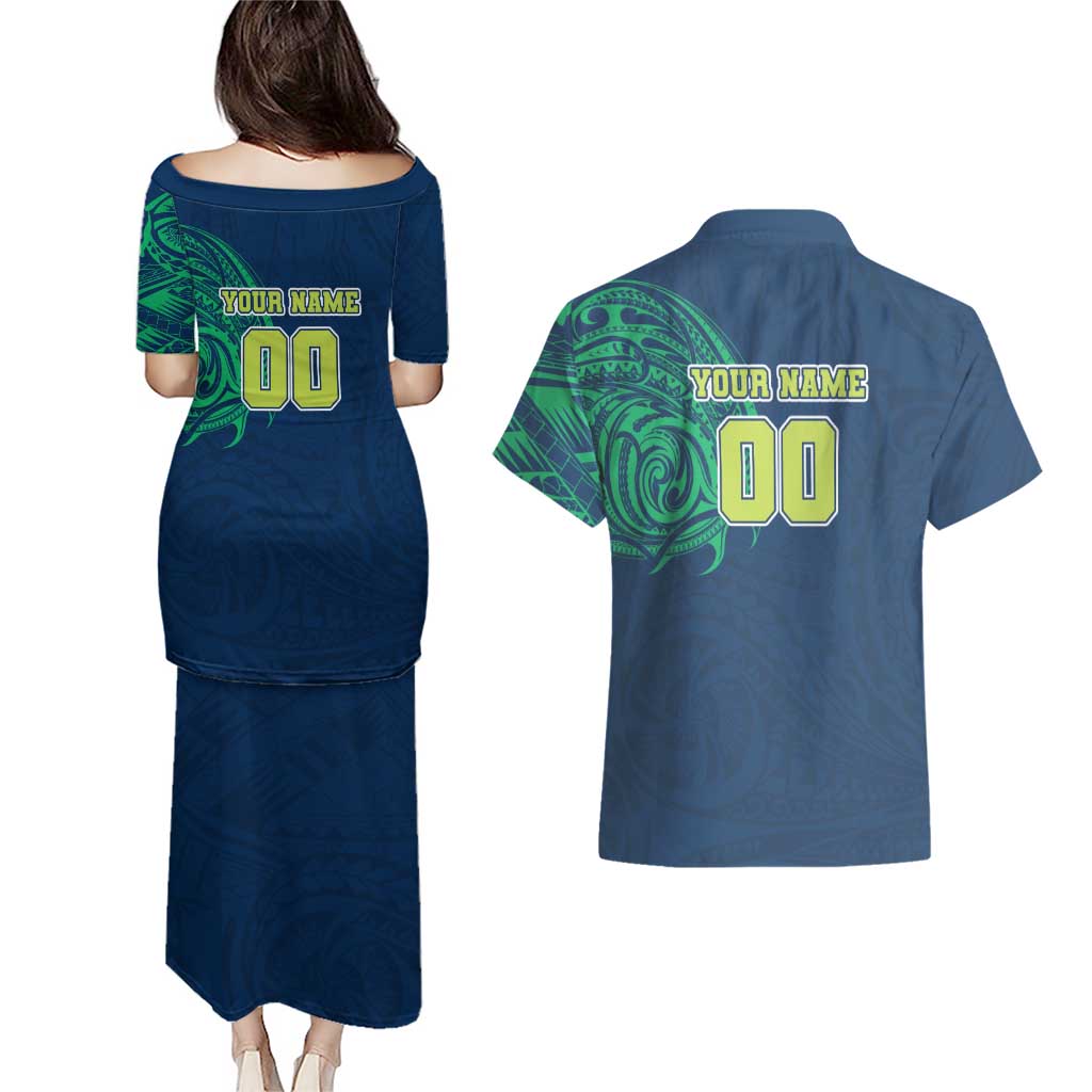 Personalized Canberra Raiders Couples Matching Puletasi and Hawaiian Shirt Polynesian Tribal Chest and Sleeve Tattoo