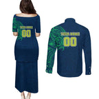 Personalized Canberra Raiders Couples Matching Puletasi and Long Sleeve Button Shirt Polynesian Tribal Chest and Sleeve Tattoo