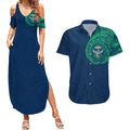 Personalized Canberra Raiders Couples Matching Summer Maxi Dress and Hawaiian Shirt Polynesian Tribal Chest and Sleeve Tattoo