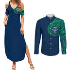 Personalized Canberra Raiders Couples Matching Summer Maxi Dress and Long Sleeve Button Shirt Polynesian Tribal Chest and Sleeve Tattoo