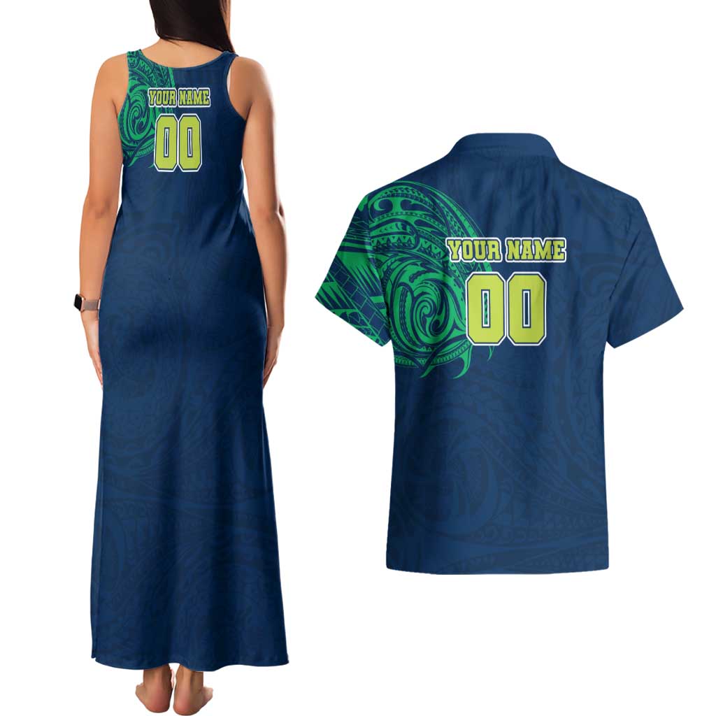 Personalized Canberra Raiders Couples Matching Tank Maxi Dress and Hawaiian Shirt Polynesian Tribal Chest and Sleeve Tattoo