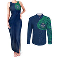 Personalized Canberra Raiders Couples Matching Tank Maxi Dress and Long Sleeve Button Shirt Polynesian Tribal Chest and Sleeve Tattoo