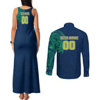 Personalized Canberra Raiders Couples Matching Tank Maxi Dress and Long Sleeve Button Shirt Polynesian Tribal Chest and Sleeve Tattoo