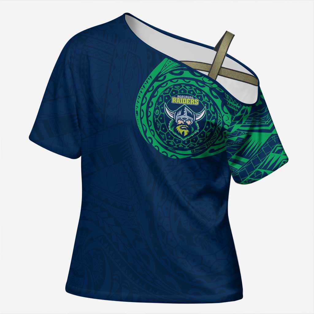Personalized Canberra Raiders Cross Shoulder Shirt Polynesian Tribal Chest and Sleeve Tattoo
