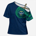 Personalized Canberra Raiders Cross Shoulder Shirt Polynesian Tribal Chest and Sleeve Tattoo