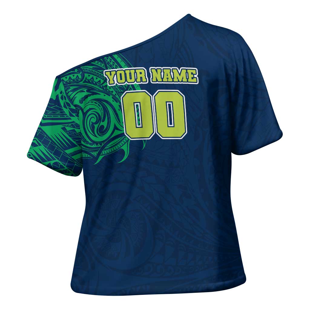 Personalized Canberra Raiders Cross Shoulder Shirt Polynesian Tribal Chest and Sleeve Tattoo