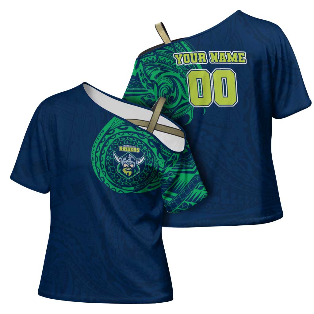 Personalized Canberra Raiders Cross Shoulder Shirt Polynesian Tribal Chest and Sleeve Tattoo