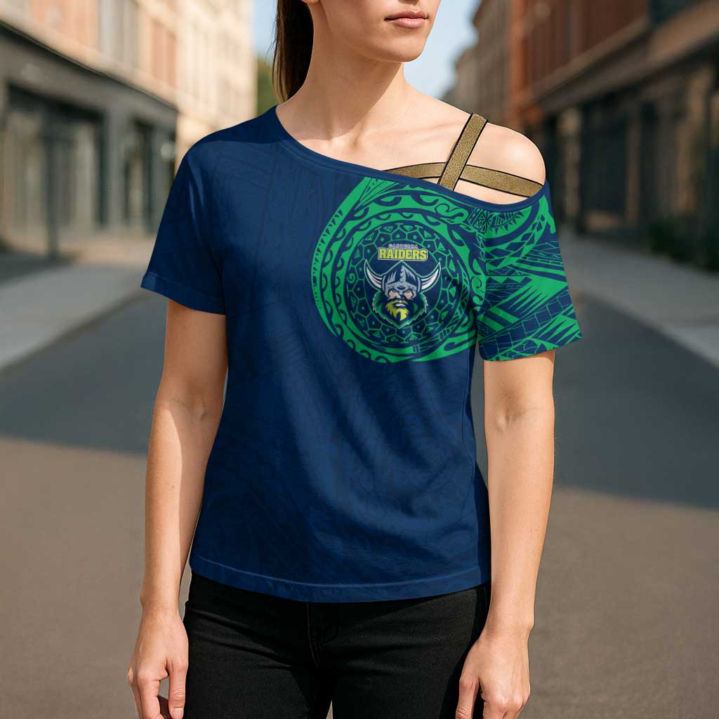 Personalized Canberra Raiders Cross Shoulder Shirt Polynesian Tribal Chest and Sleeve Tattoo