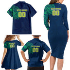 Personalized Canberra Raiders Family Matching Long Sleeve Bodycon Dress and Hawaiian Shirt Polynesian Tribal Chest and Sleeve Tattoo