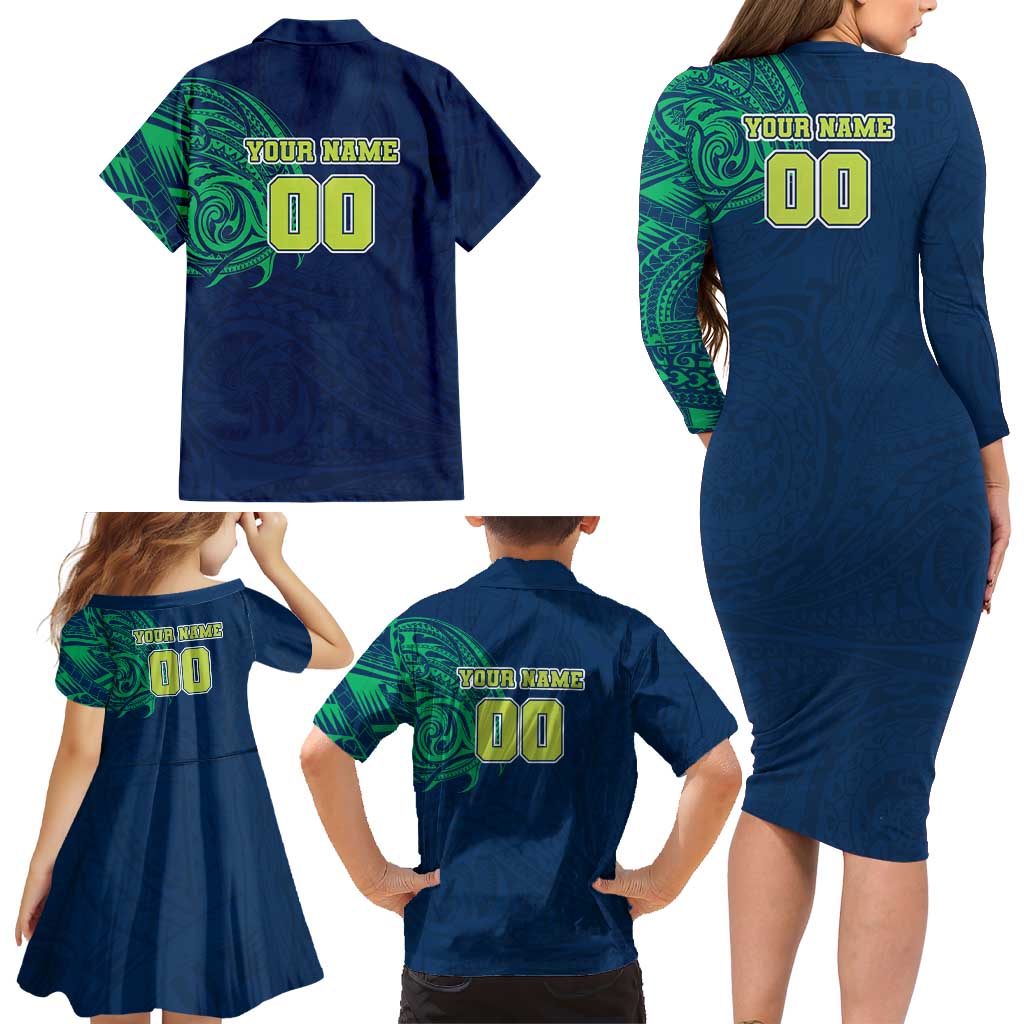 Personalized Canberra Raiders Family Matching Long Sleeve Bodycon Dress and Hawaiian Shirt Polynesian Tribal Chest and Sleeve Tattoo