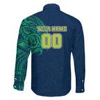 Personalized Canberra Raiders Family Matching Long Sleeve Bodycon Dress and Hawaiian Shirt Polynesian Tribal Chest and Sleeve Tattoo