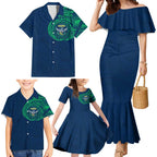 Personalized Canberra Raiders Family Matching Mermaid Dress and Hawaiian Shirt Polynesian Tribal Chest and Sleeve Tattoo