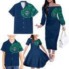 Personalized Canberra Raiders Family Matching Off The Shoulder Long Sleeve Dress and Hawaiian Shirt Polynesian Tribal Chest and Sleeve Tattoo