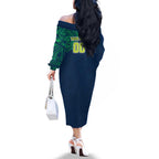 Personalized Canberra Raiders Family Matching Off The Shoulder Long Sleeve Dress and Hawaiian Shirt Polynesian Tribal Chest and Sleeve Tattoo