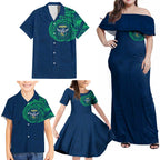 Personalized Canberra Raiders Family Matching Off Shoulder Maxi Dress and Hawaiian Shirt Polynesian Tribal Chest and Sleeve Tattoo