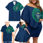 Personalized Canberra Raiders Family Matching Off Shoulder Short Dress and Hawaiian Shirt Polynesian Tribal Chest and Sleeve Tattoo