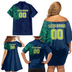 Personalized Canberra Raiders Family Matching Off Shoulder Short Dress and Hawaiian Shirt Polynesian Tribal Chest and Sleeve Tattoo
