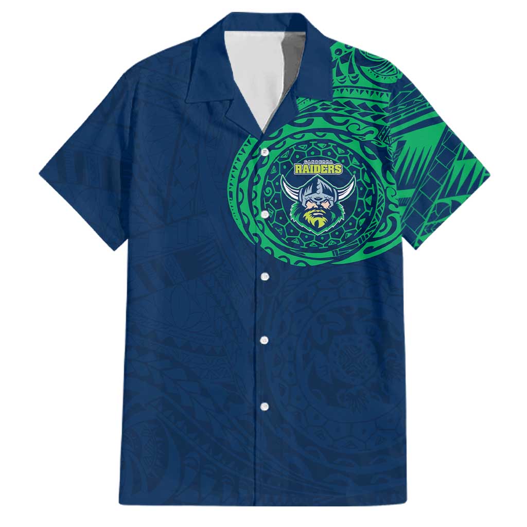 Personalized Canberra Raiders Family Matching Off Shoulder Short Dress and Hawaiian Shirt Polynesian Tribal Chest and Sleeve Tattoo