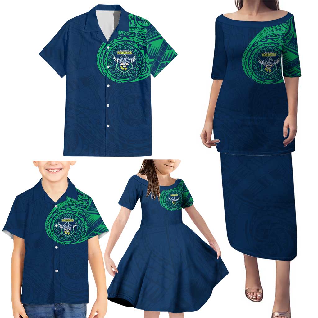 Personalized Canberra Raiders Family Matching Puletasi and Hawaiian Shirt Polynesian Tribal Chest and Sleeve Tattoo