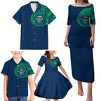 Personalized Canberra Raiders Family Matching Puletasi and Hawaiian Shirt Polynesian Tribal Chest and Sleeve Tattoo