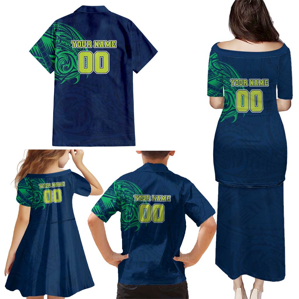 Personalized Canberra Raiders Family Matching Puletasi and Hawaiian Shirt Polynesian Tribal Chest and Sleeve Tattoo