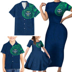 Personalized Canberra Raiders Family Matching Short Sleeve Bodycon Dress and Hawaiian Shirt Polynesian Tribal Chest and Sleeve Tattoo