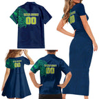 Personalized Canberra Raiders Family Matching Short Sleeve Bodycon Dress and Hawaiian Shirt Polynesian Tribal Chest and Sleeve Tattoo