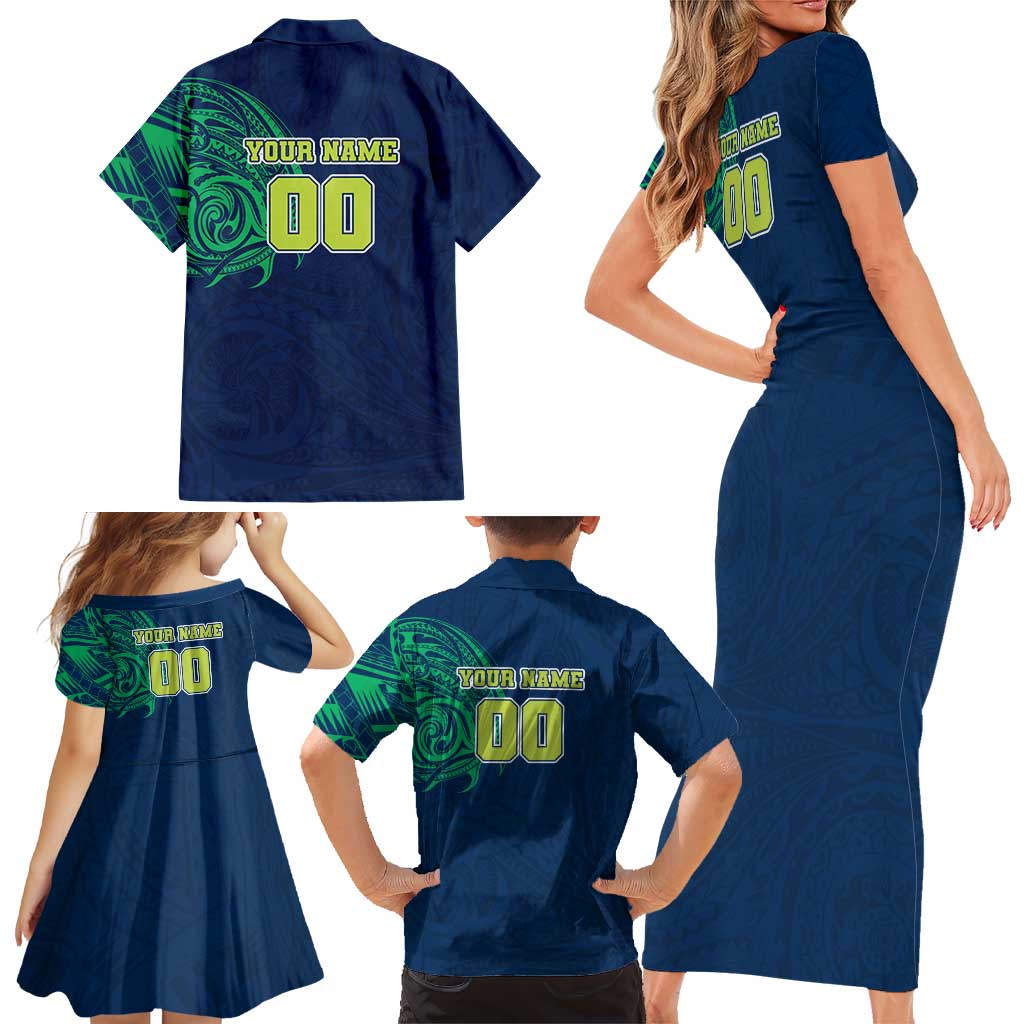 Personalized Canberra Raiders Family Matching Short Sleeve Bodycon Dress and Hawaiian Shirt Polynesian Tribal Chest and Sleeve Tattoo