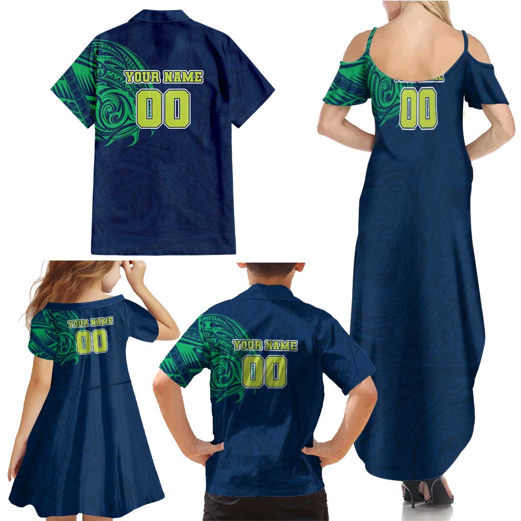 Personalized Canberra Raiders Family Matching Summer Maxi Dress and Hawaiian Shirt Polynesian Tribal Chest and Sleeve Tattoo