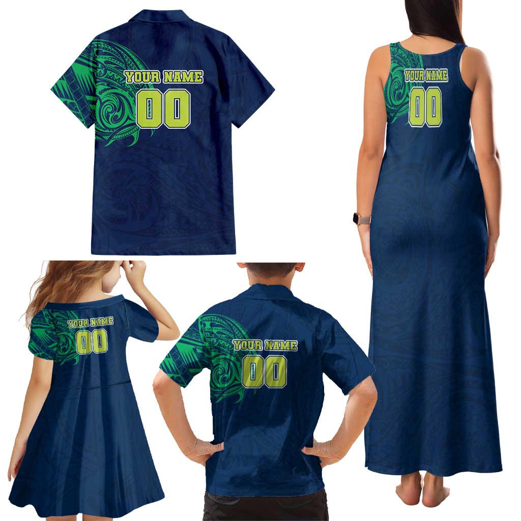 Personalized Canberra Raiders Family Matching Tank Maxi Dress and Hawaiian Shirt Polynesian Tribal Chest and Sleeve Tattoo