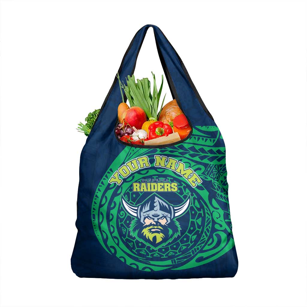 Personalized Canberra Raiders Grocery Bag Polynesian Tribal Chest and Sleeve Tattoo