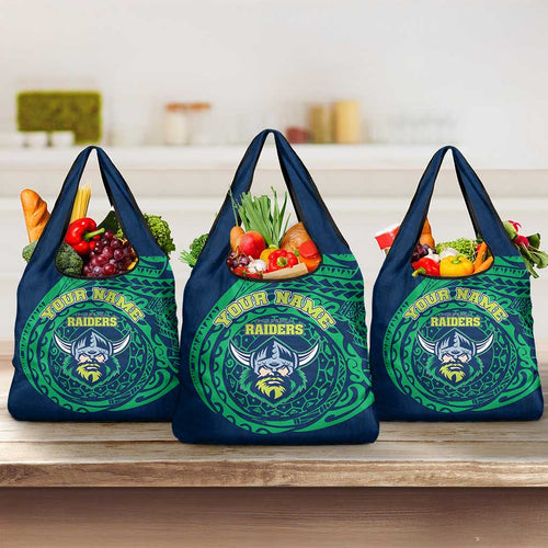 Personalized Canberra Raiders Grocery Bag Polynesian Tribal Chest and Sleeve Tattoo