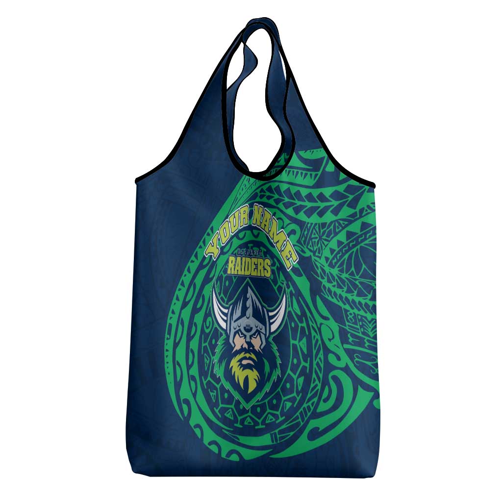 Personalized Canberra Raiders Grocery Bag Polynesian Tribal Chest and Sleeve Tattoo