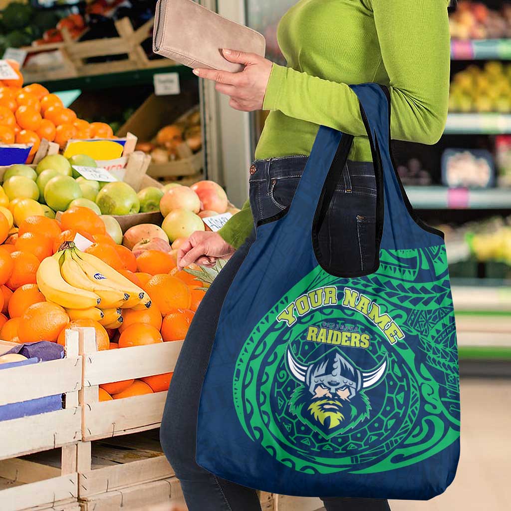 Personalized Canberra Raiders Grocery Bag Polynesian Tribal Chest and Sleeve Tattoo