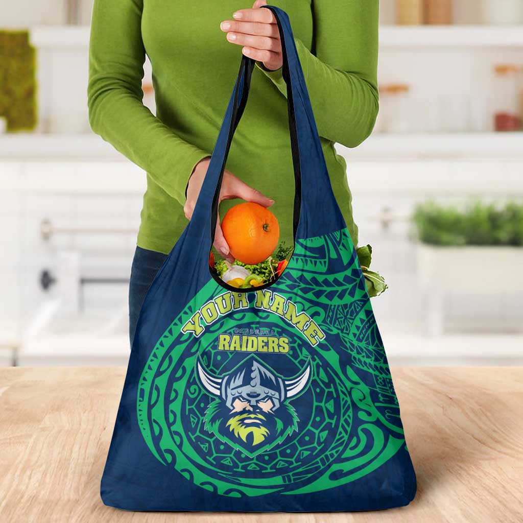 Personalized Canberra Raiders Grocery Bag Polynesian Tribal Chest and Sleeve Tattoo