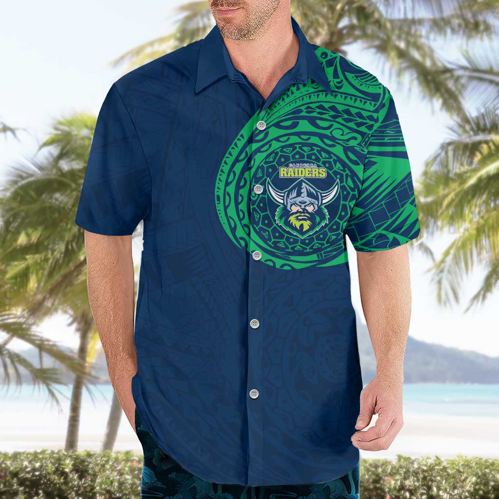 Personalized Canberra Raiders Hawaiian Shirt Polynesian Tribal Chest and Sleeve Tattoo