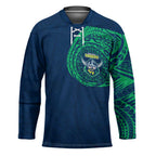 Personalized Canberra Raiders Hockey Jersey Polynesian Tribal Chest and Sleeve Tattoo