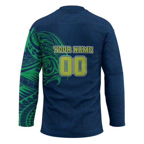 Personalized Canberra Raiders Hockey Jersey Polynesian Tribal Chest and Sleeve Tattoo