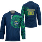 Personalized Canberra Raiders Hockey Jersey Polynesian Tribal Chest and Sleeve Tattoo
