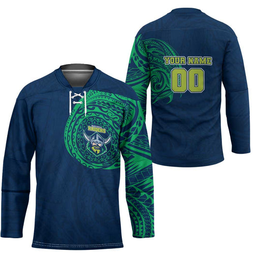 Personalized Canberra Raiders Hockey Jersey Polynesian Tribal Chest and Sleeve Tattoo